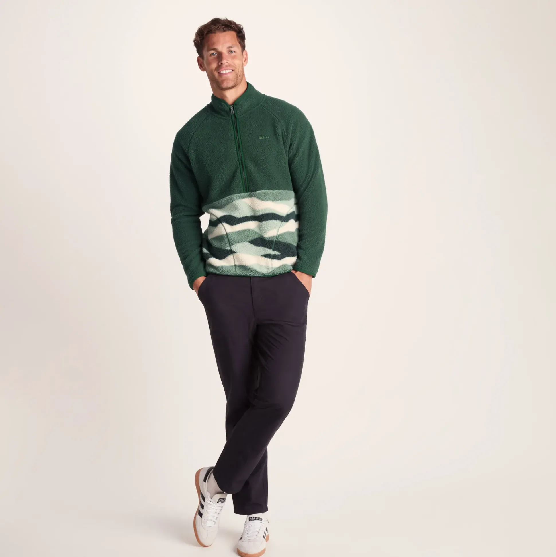 Flaxley Mens Sherpa Fleece - Racing Green Landscape Print