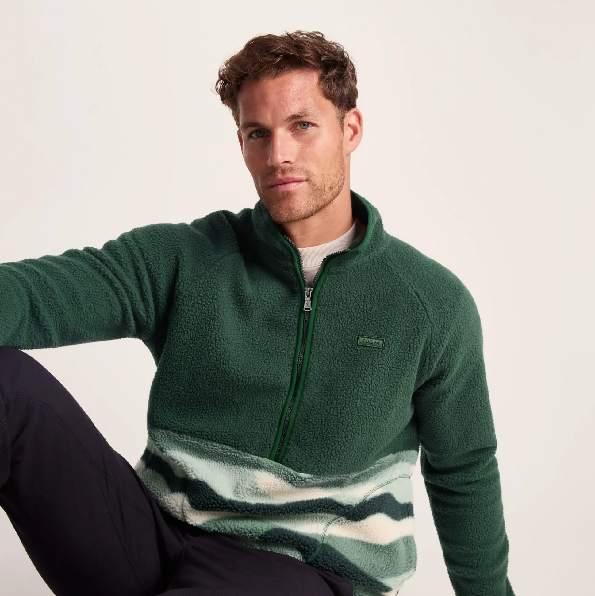 Flaxley Mens Sherpa Fleece - Racing Green Landscape Print