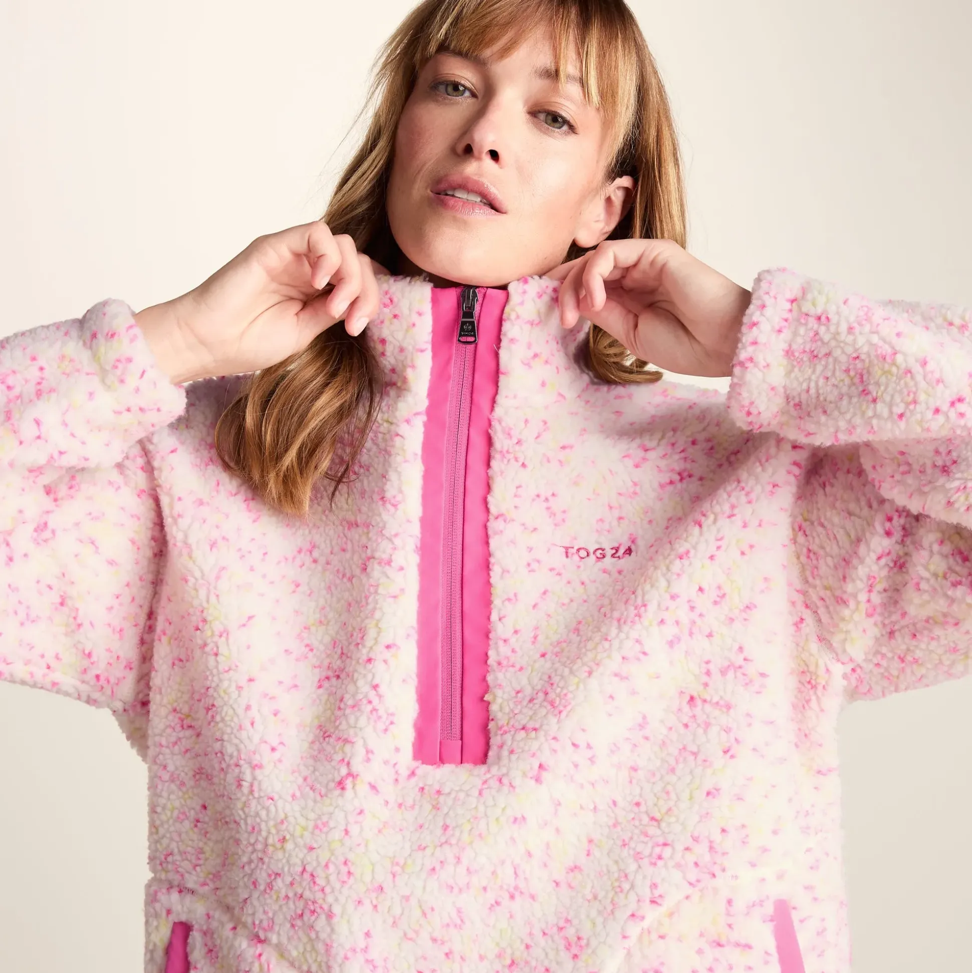 Flossie Womens Sherpa Zip Neck Fleece - Vanilla Nep