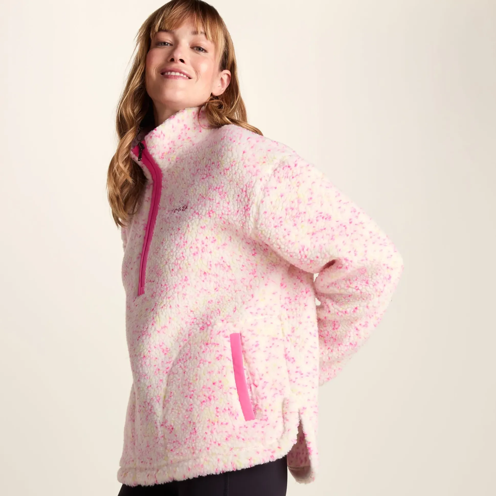 Flossie Womens Sherpa Zip Neck Fleece - Vanilla Nep