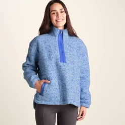 Flossie Womens Sherpa Zip Neck Fleece - Powder Blue Nep
