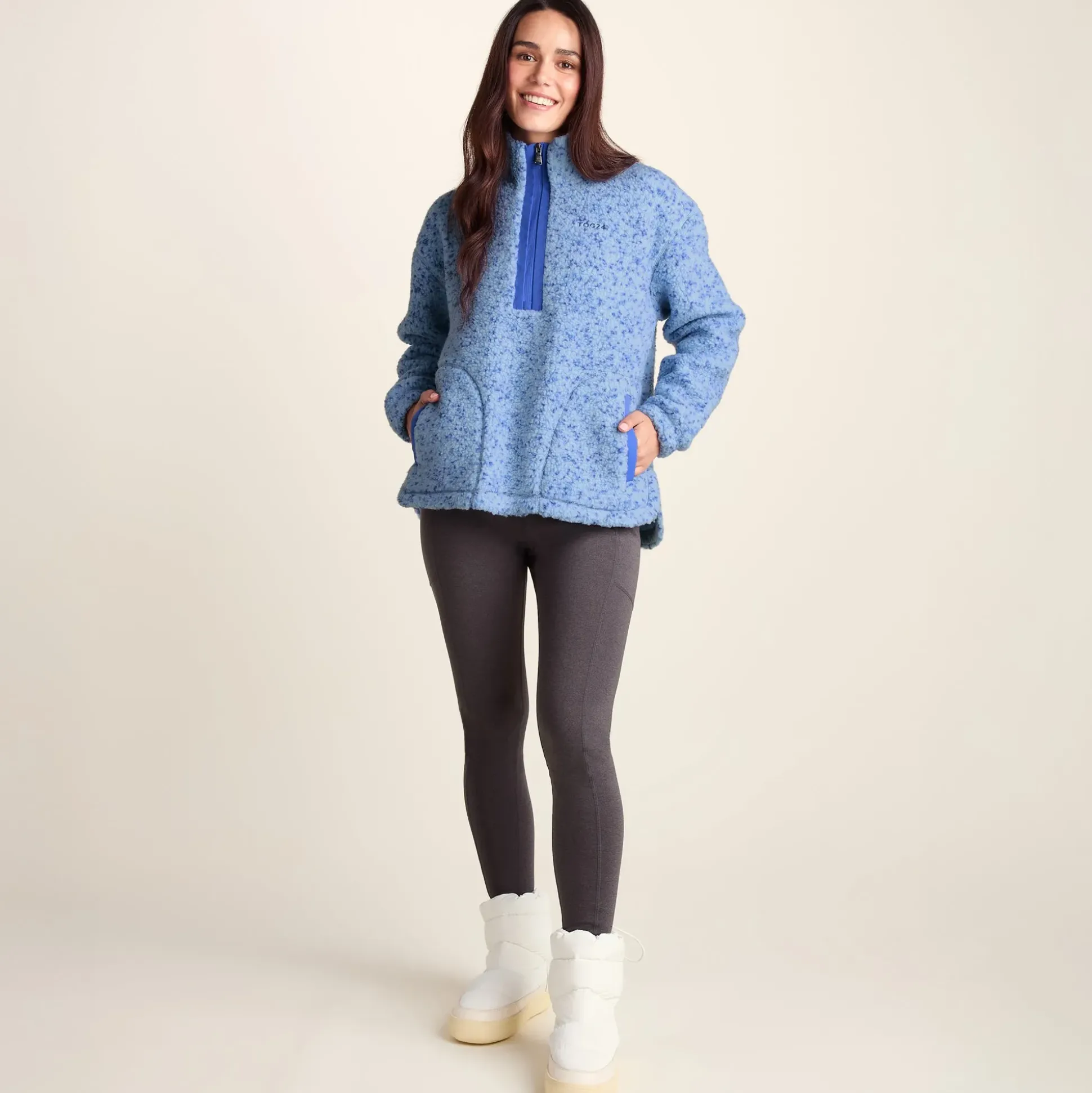 Flossie Womens Sherpa Zip Neck Fleece - Powder Blue Nep