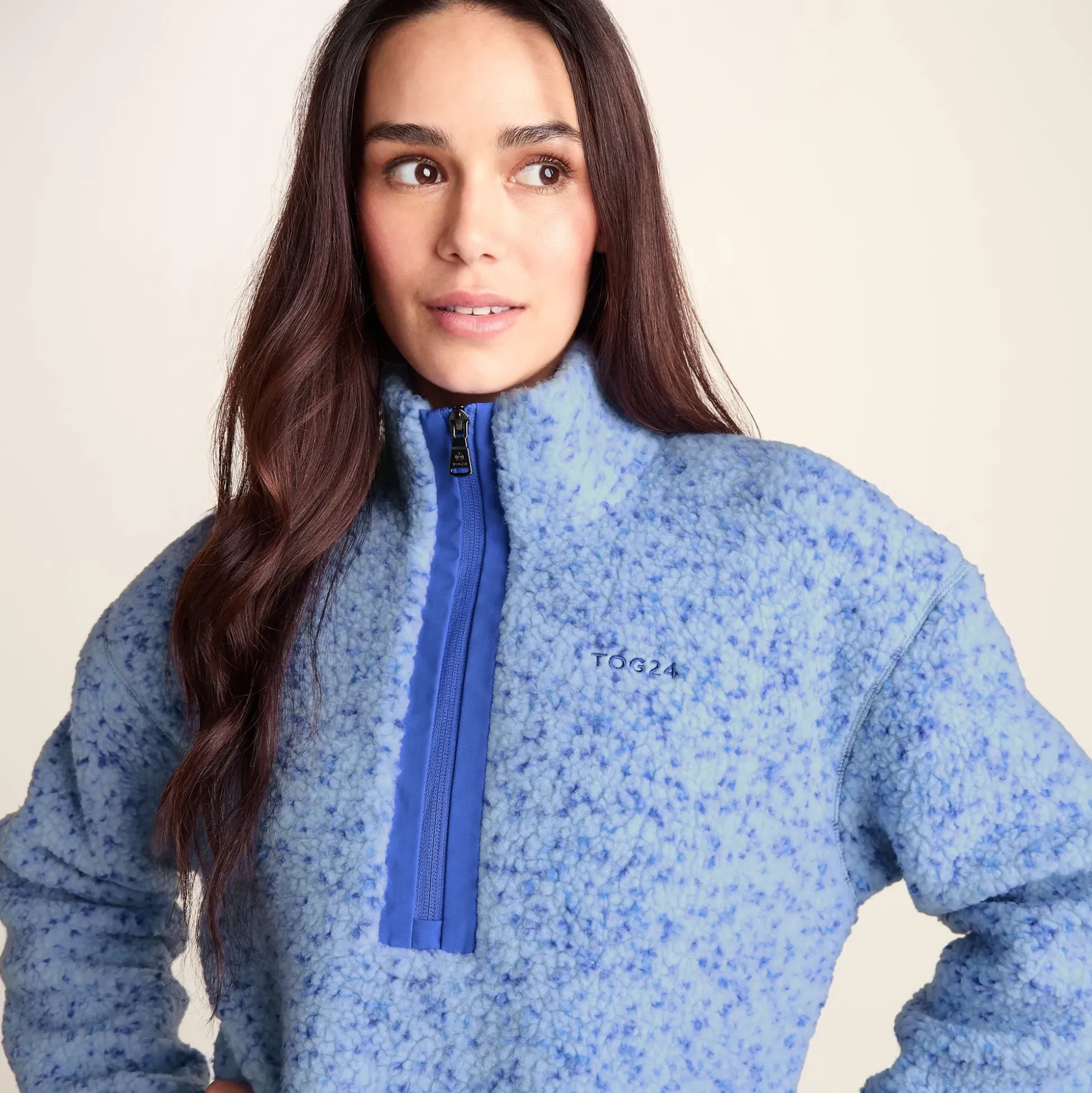Flossie Womens Sherpa Zip Neck Fleece - Powder Blue Nep