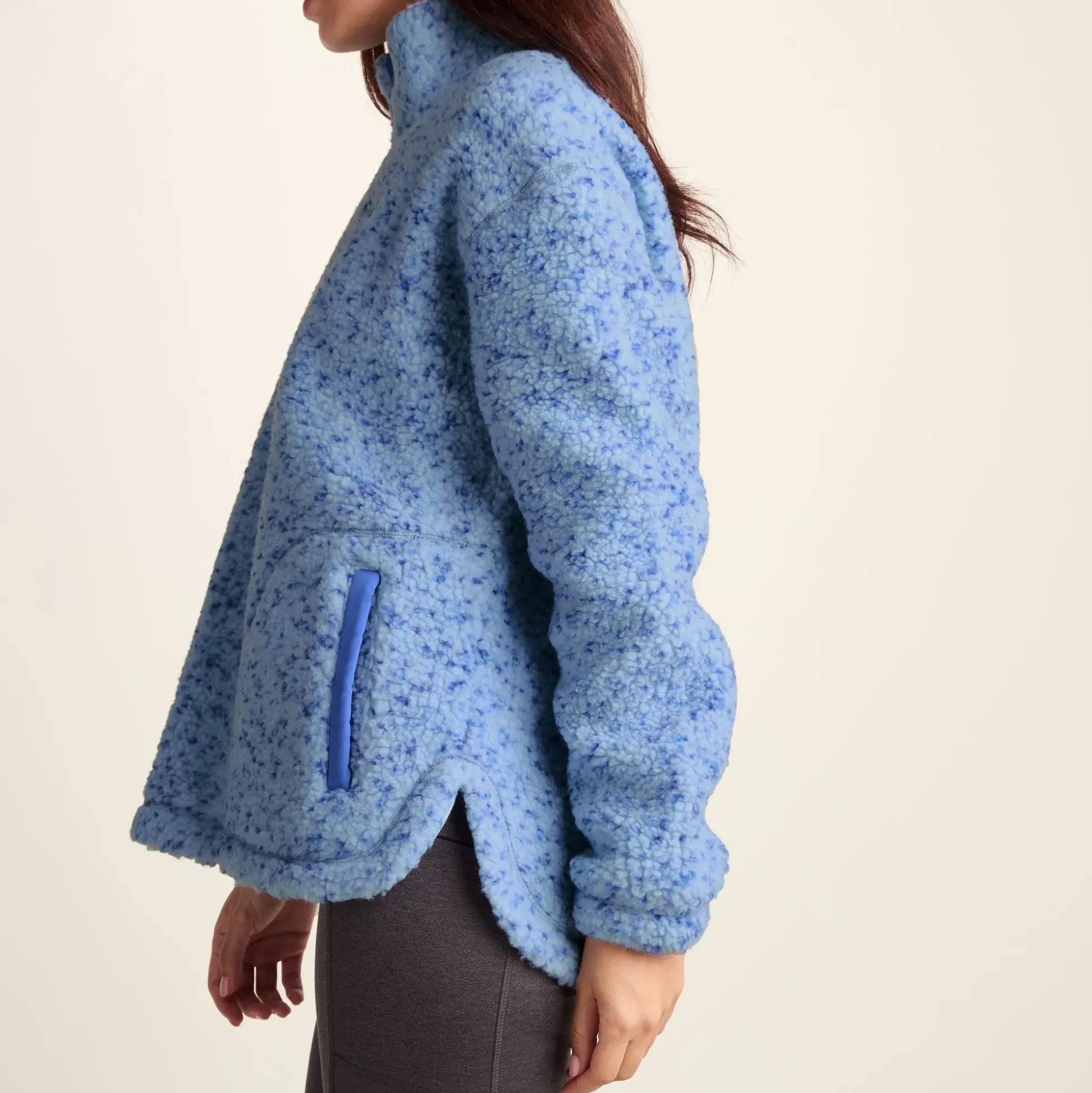 Flossie Womens Sherpa Zip Neck Fleece - Powder Blue Nep