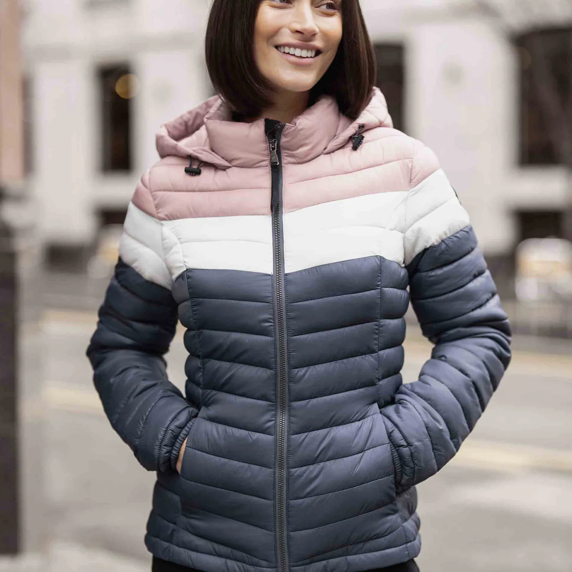 Garriston Womens Lightweight Padded Jacket - Washed Blue/Pink