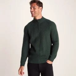 Glen Mens Chunky Knitted Zip Neck Jumper - Racing Green
