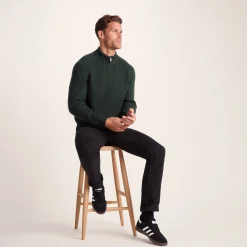 Glen Mens Chunky Knitted Zip Neck Jumper - Racing Green