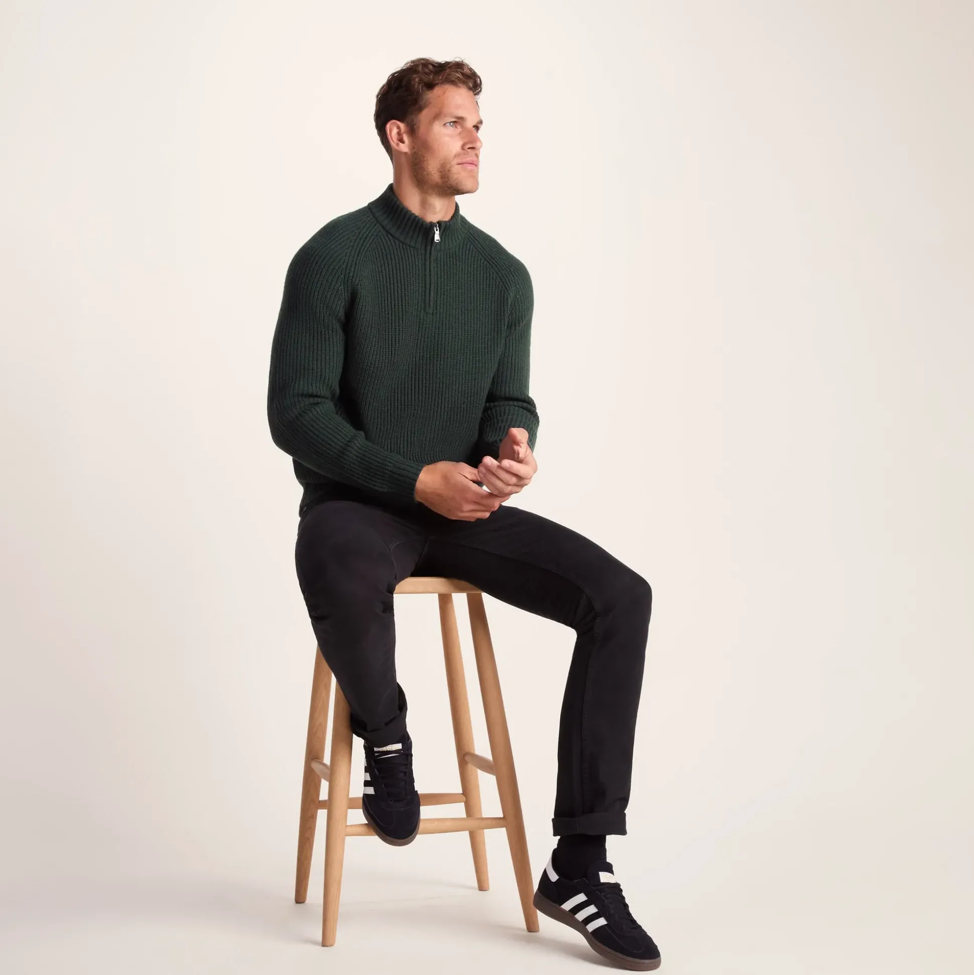 Glen Mens Chunky Knitted Zip Neck Jumper - Racing Green