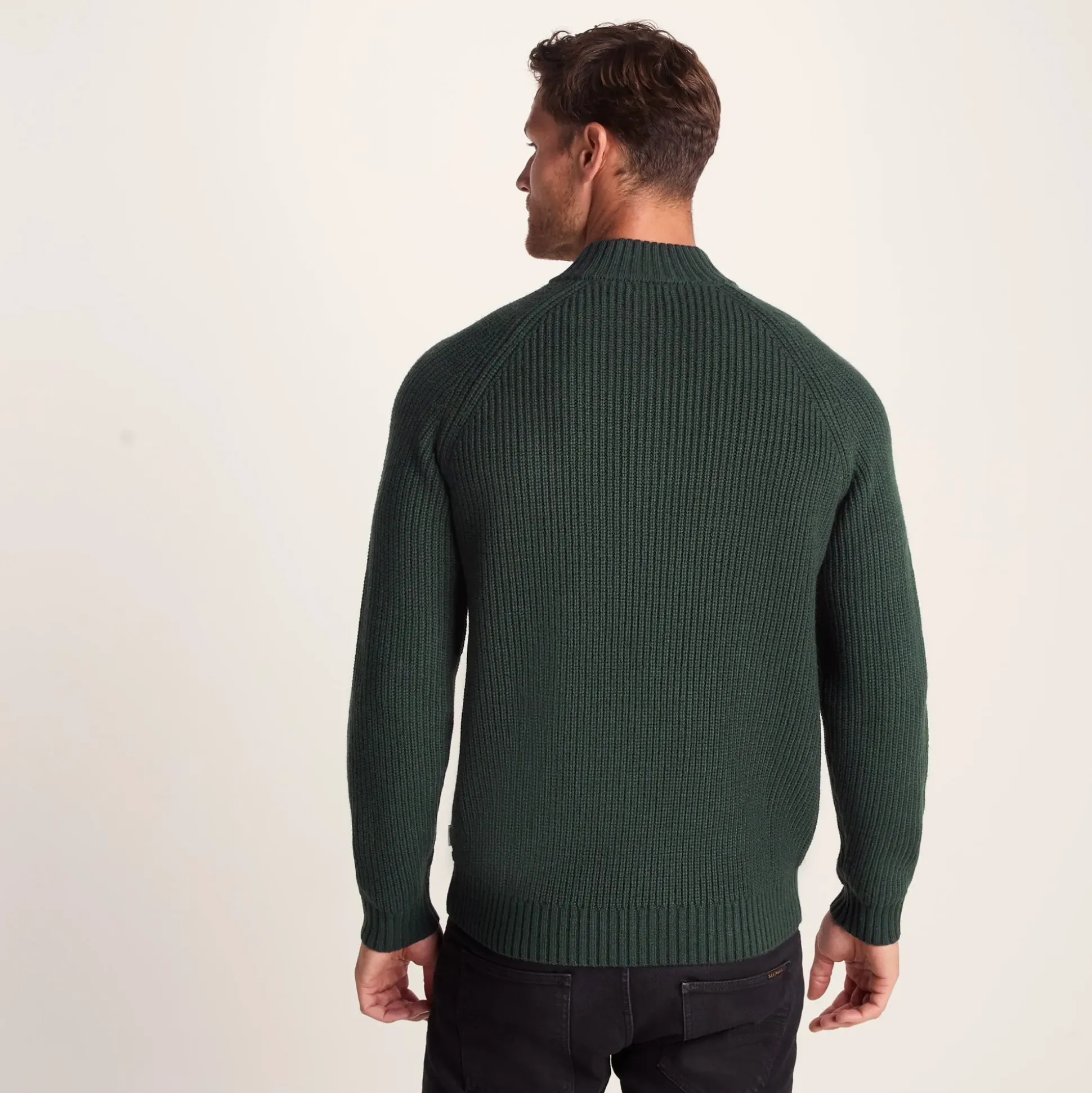 Glen Mens Chunky Knitted Zip Neck Jumper - Racing Green