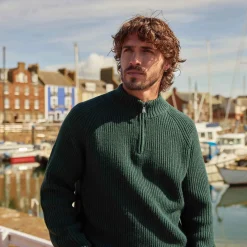 Glen Mens Chunky Knitted Zip Neck Jumper - Racing Green
