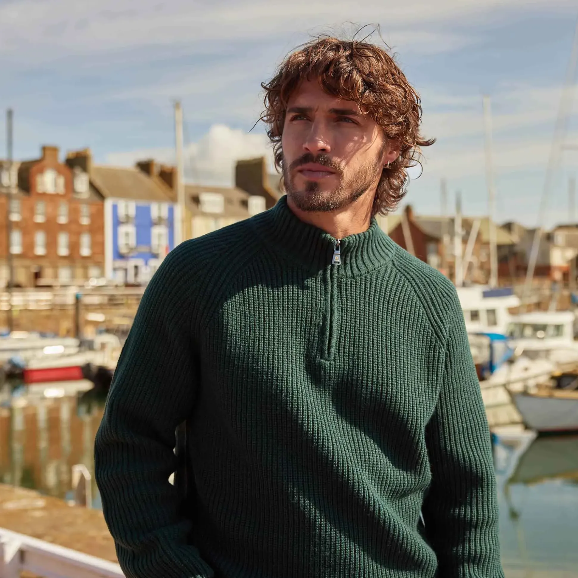 Glen Mens Chunky Knitted Zip Neck Jumper - Racing Green