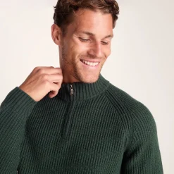 Glen Mens Chunky Knitted Zip Neck Jumper - Racing Green