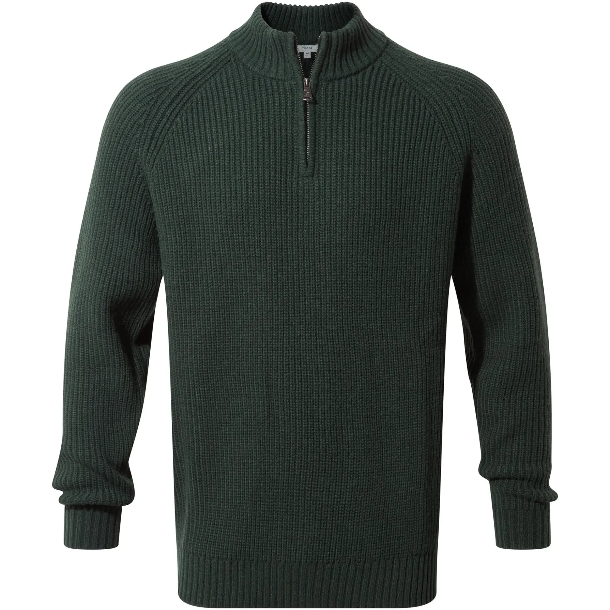 Glen Mens Chunky Knitted Zip Neck Jumper - Racing Green