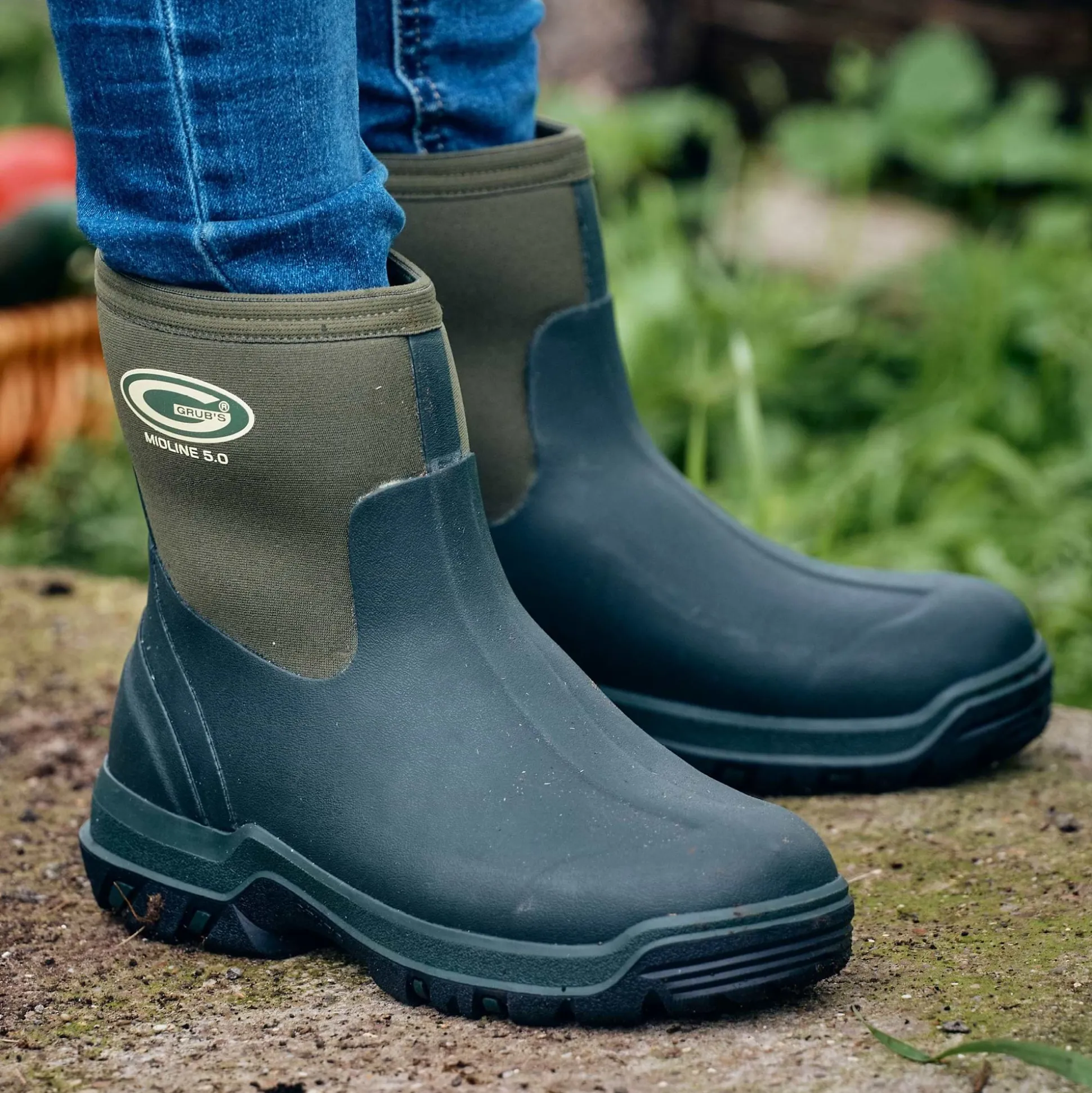 Grubs Boots Midline Unisex Mid Height Wellies - Green