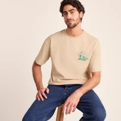 Hop Mens Relaxed Fit Premium Supersoft Hattie Clark T-Shirt - Classic Beige