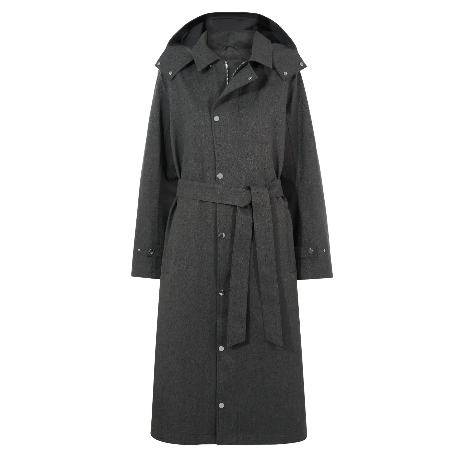 Jemima Womens Waterproof Longline Belted Trench Coat - Charcoal Melange
