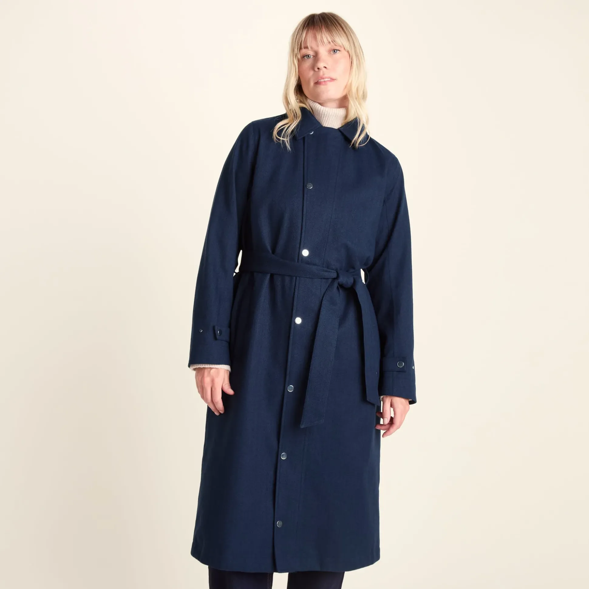 Jemima Womens Waterproof Longline Belted Trench Coat - Navy Melange