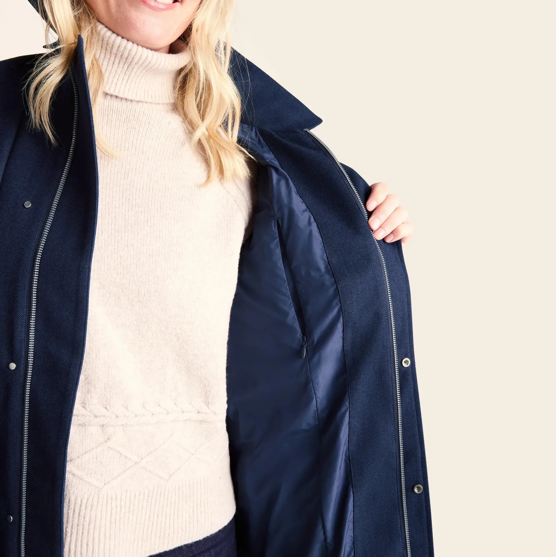 Jemima Womens Waterproof Longline Belted Trench Coat - Navy Melange