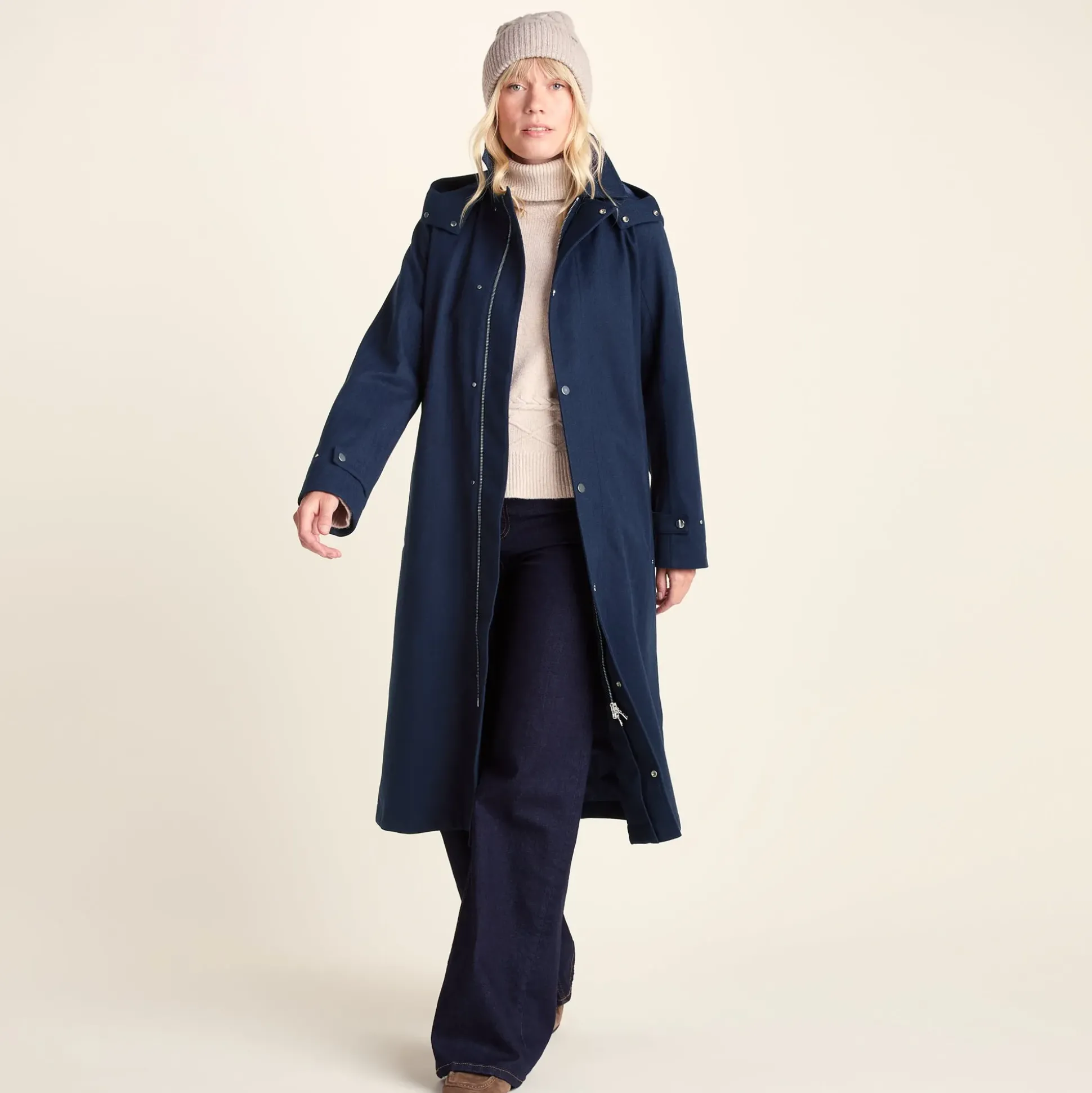 Jemima Womens Waterproof Longline Belted Trench Coat - Navy Melange