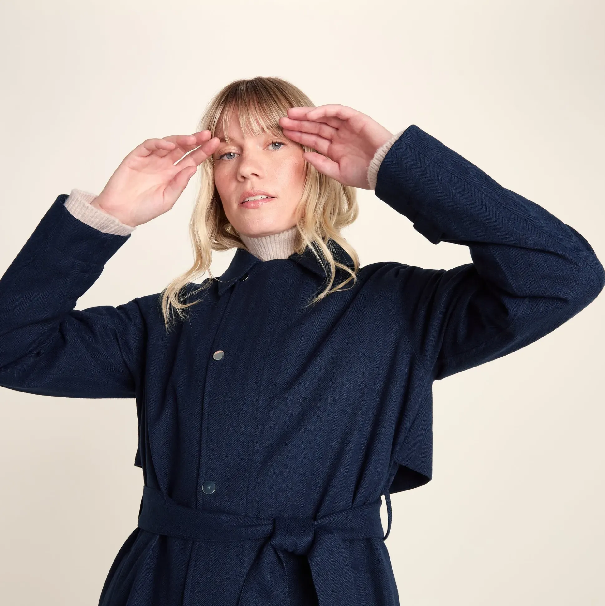 Jemima Womens Waterproof Longline Belted Trench Coat - Navy Melange