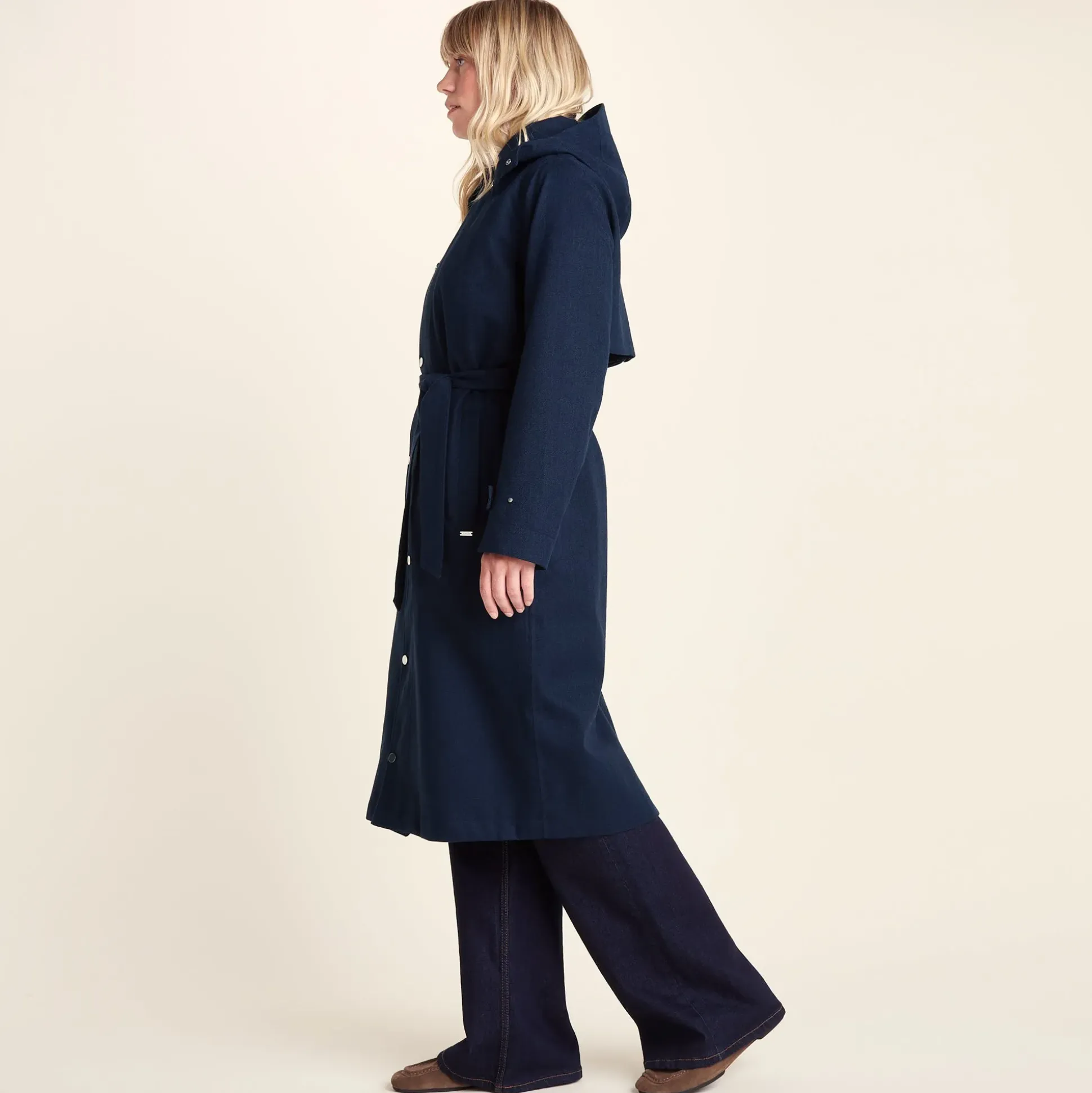 Jemima Womens Waterproof Longline Belted Trench Coat - Navy Melange