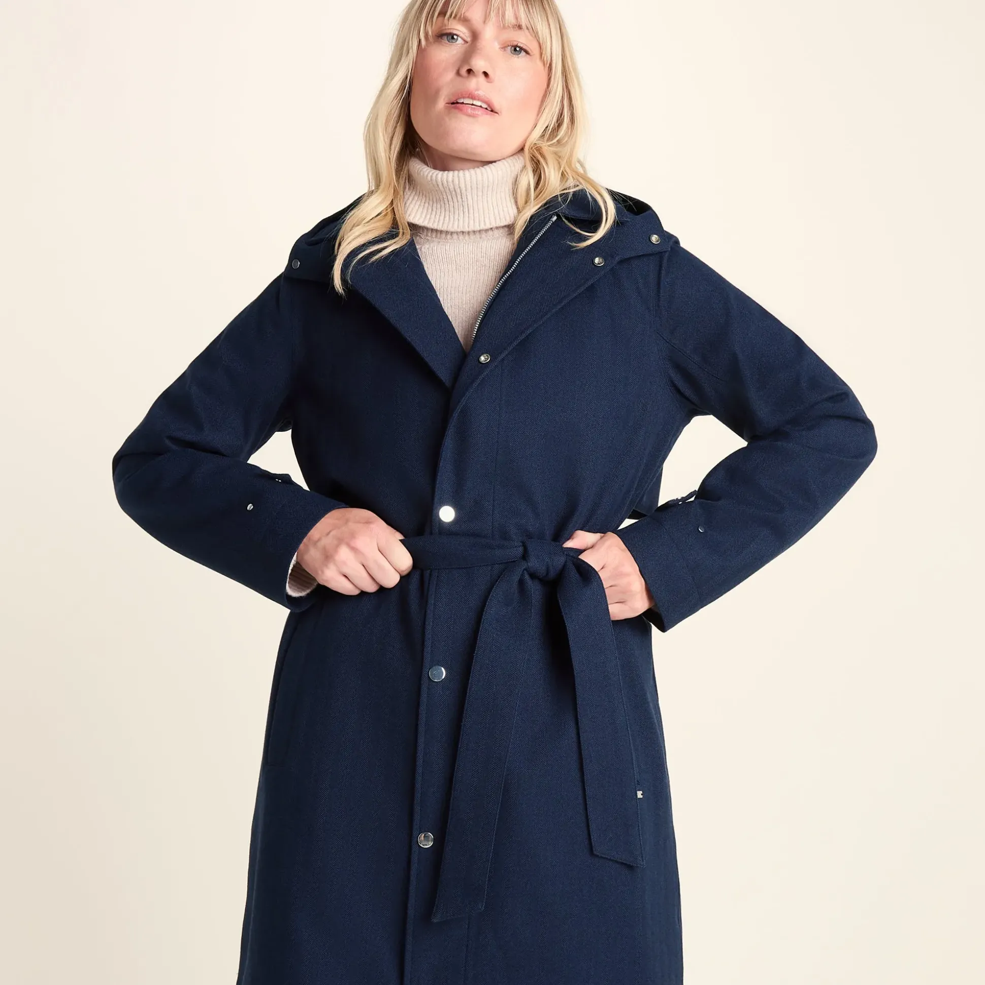 Jemima Womens Waterproof Longline Belted Trench Coat - Navy Melange