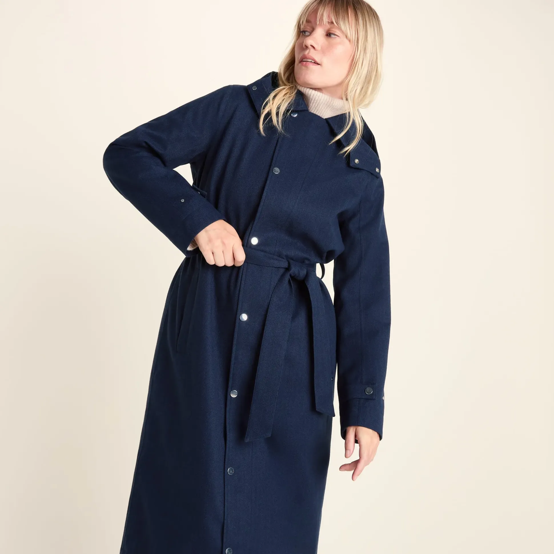 Jemima Womens Waterproof Longline Belted Trench Coat - Navy Melange