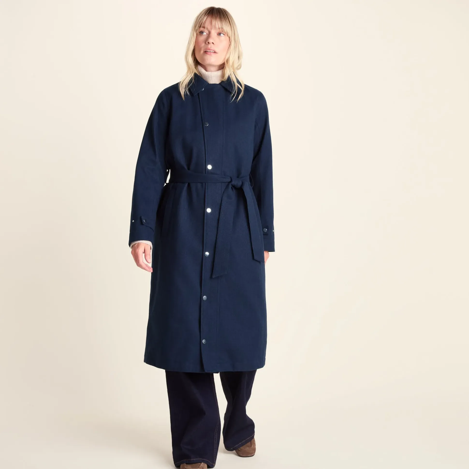 Jemima Womens Waterproof Longline Belted Trench Coat - Navy Melange