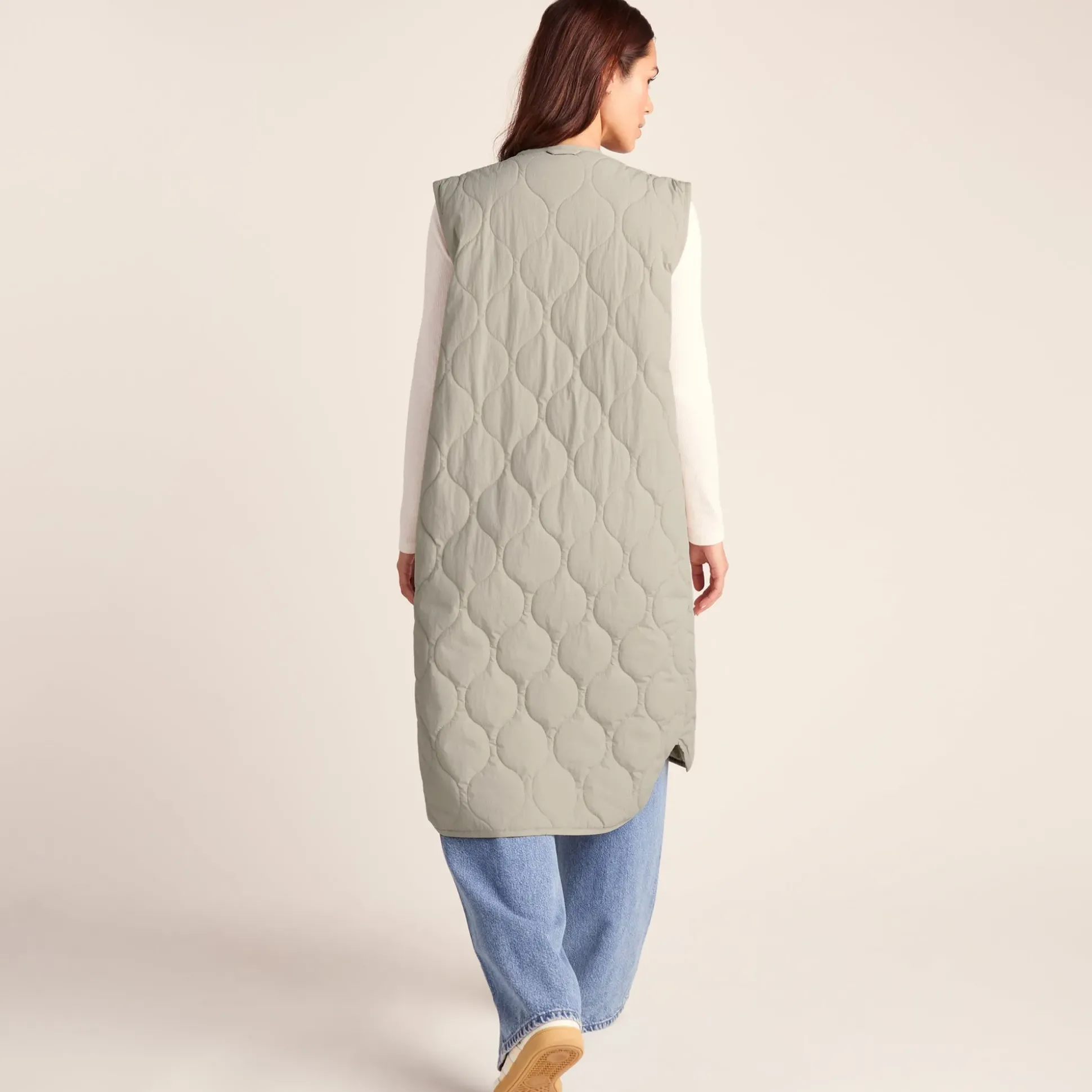 Jena Womens Relaxed Fit Long Insulated Gilet - Cool Beige