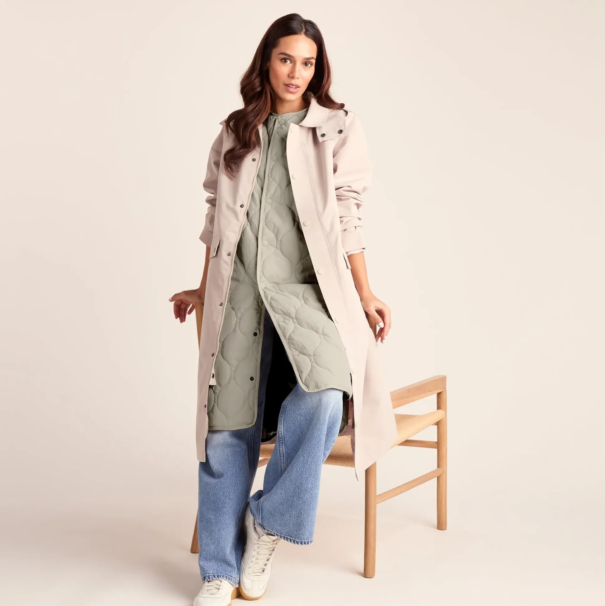 Jena Womens Relaxed Fit Long Insulated Gilet - Cool Beige