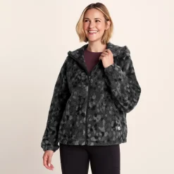 Joanna Womens Relaxed Fit Sherpa Fleece - Black Pebble Print