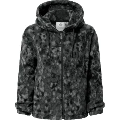 Joanna Womens Relaxed Fit Sherpa Fleece - Black Pebble Print