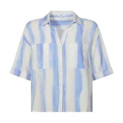 Julie Womens Short Sleeve Seersucker Blouse - Blue Hues Print