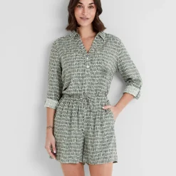 Kadina Womens Long Sleeve Shirt - Green Dash Print