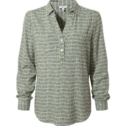 Kadina Womens Long Sleeve Shirt - Green Dash Print