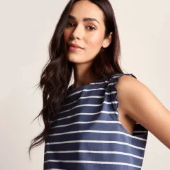 Katie Womens 100% Cotton Supersoft Vest - Smokey Blue/Optic White Stripe