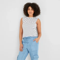 Katie Womens 100% Cotton Supersoft Vest - Optic White/Dk Indigo