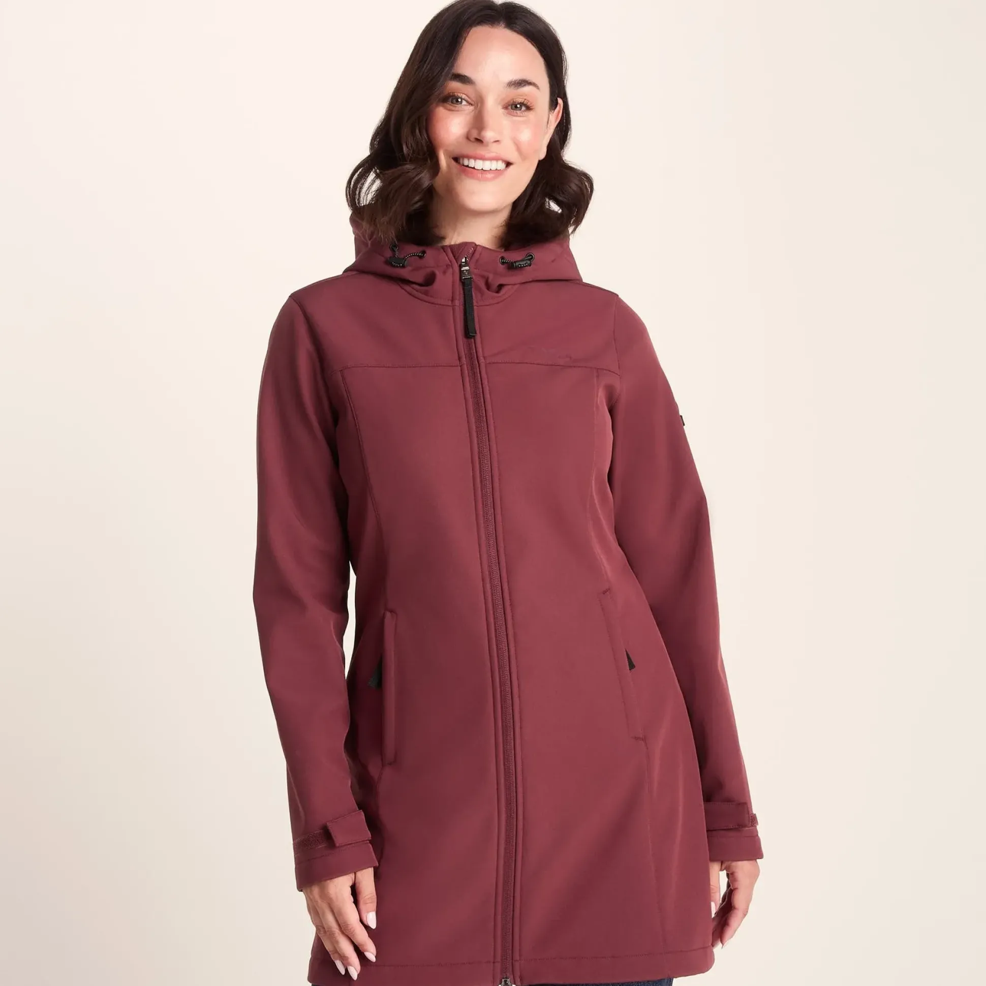 Keld Womens Long Shower Resistant Hooded Softshell Jacket - Burgundy