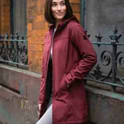 Keld Womens Long Shower Resistant Hooded Softshell Jacket - Burgundy