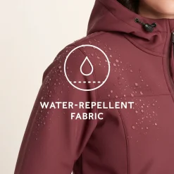 Keld Womens Long Shower Resistant Hooded Softshell Jacket - Burgundy