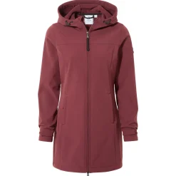 Keld Womens Long Shower Resistant Hooded Softshell Jacket - Burgundy