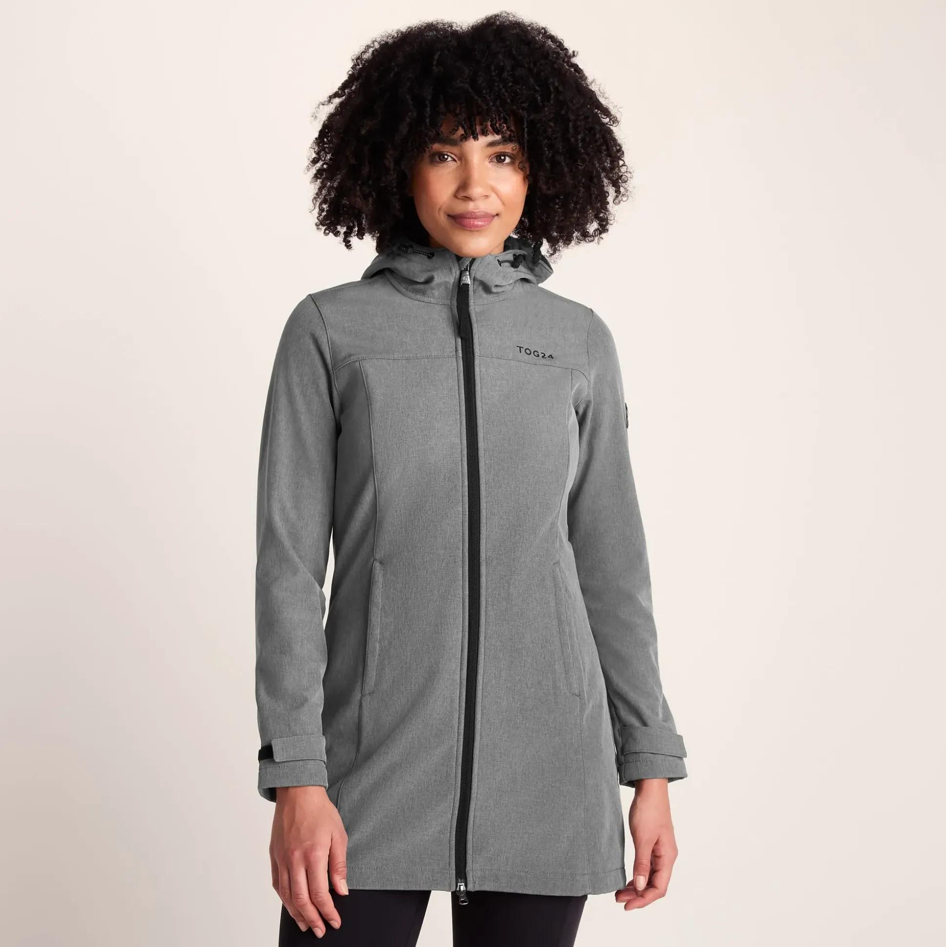 Keld Womens Long Shower Resistant Hooded Softshell Jacket - Dark Grey