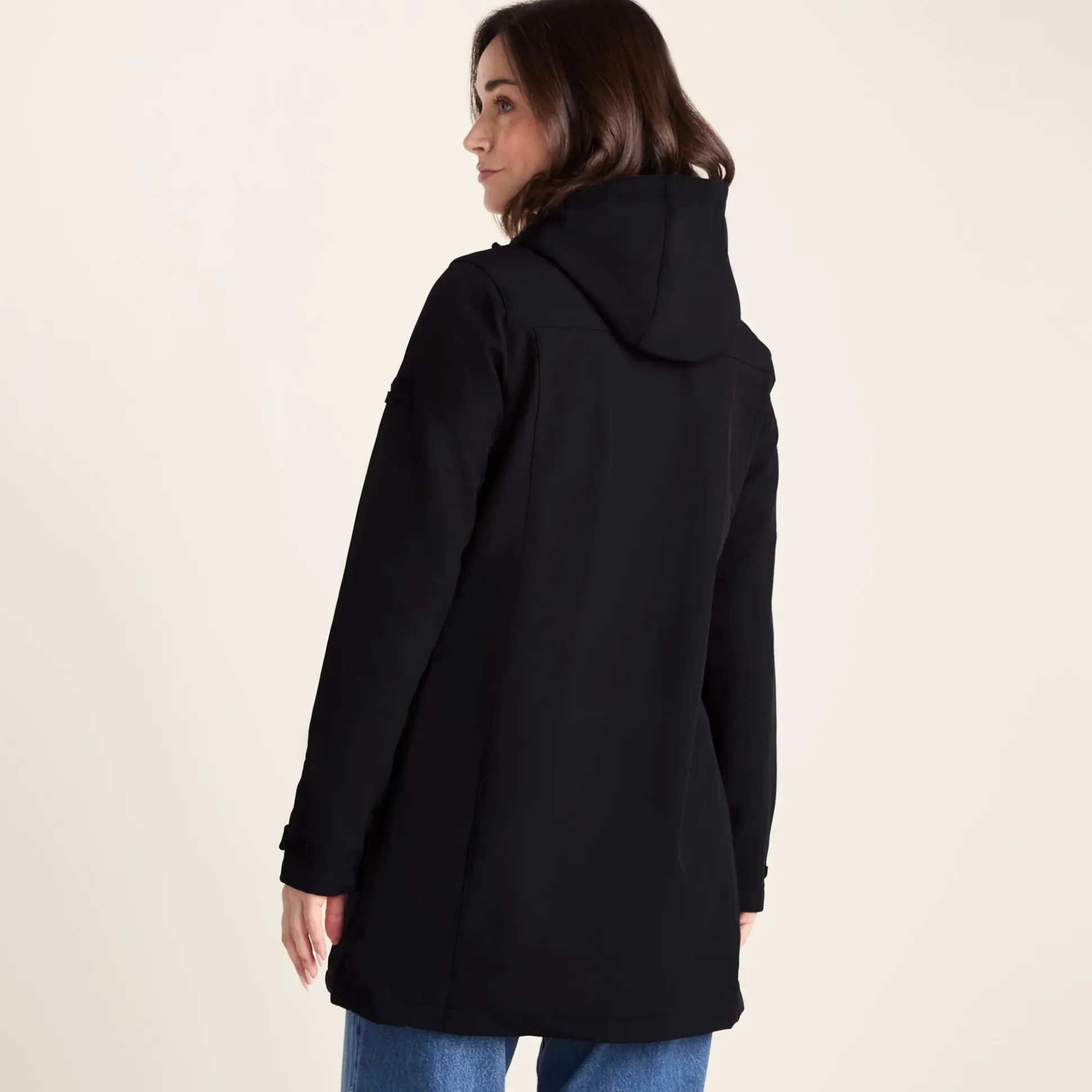 Keld Womens Long Shower Resistant Hooded Softshell Jacket - Black