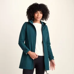 Keld Womens Long Shower Resistant Hooded Softshell Jacket - Petrol Green