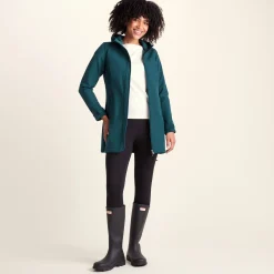 Keld Womens Long Shower Resistant Hooded Softshell Jacket - Petrol Green