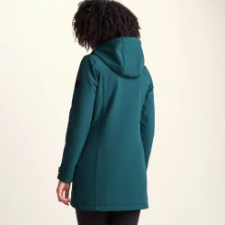 Keld Womens Long Shower Resistant Hooded Softshell Jacket - Petrol Green