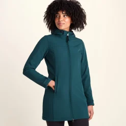 Keld Womens Long Shower Resistant Hooded Softshell Jacket - Petrol Green
