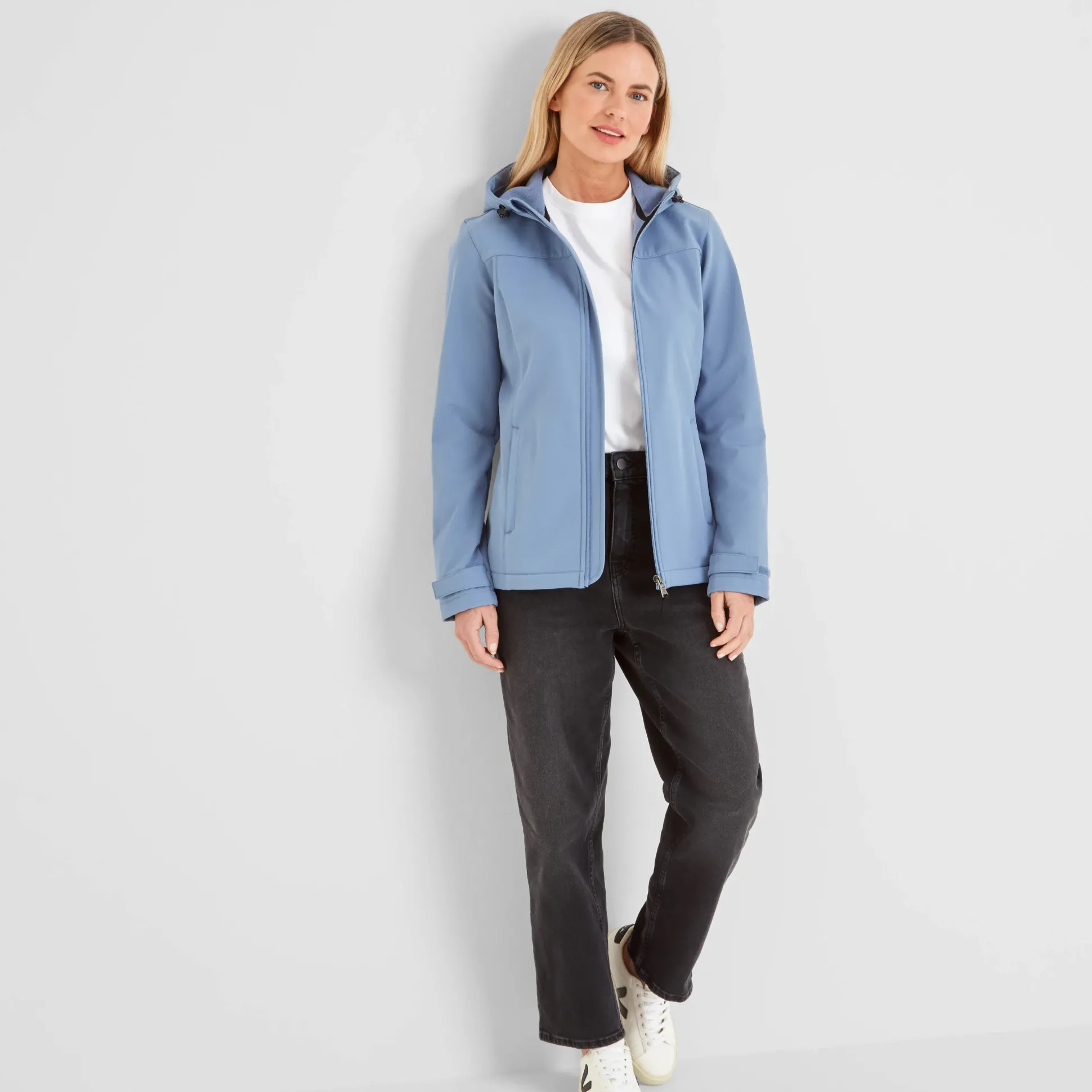 Keld Womens Shower Resistant Hooded Softshell Jacket - Misty Blue