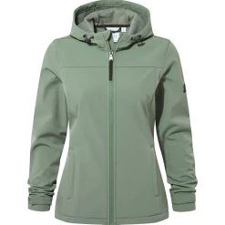 Keld Womens Shower Resistant Hooded Softshell Jacket - Light Forest