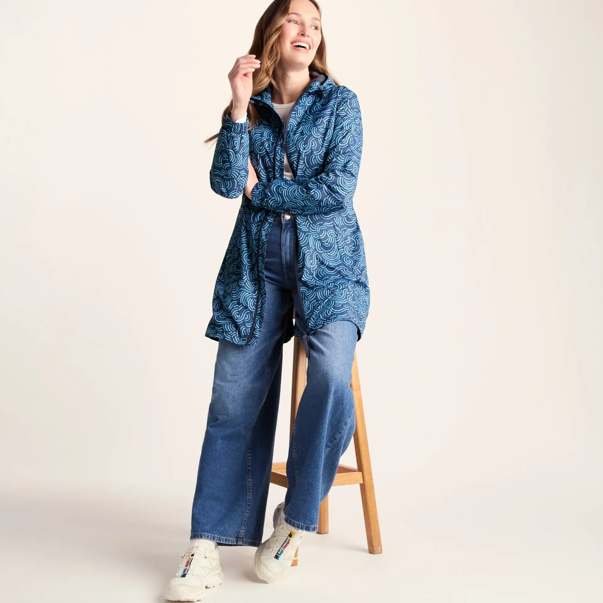Kilnsey Womens Waterproof Jacket - Smokey Blue Wave Print